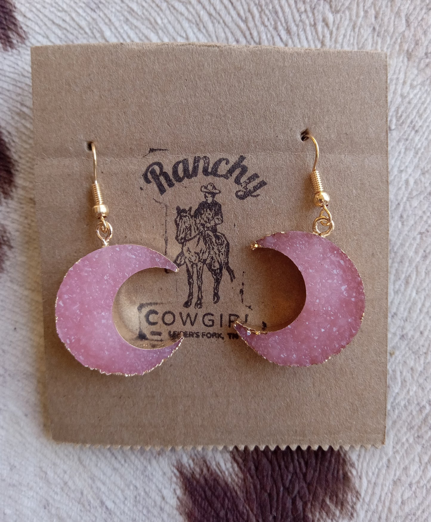 Pink Quartz Moon Earrings #1120