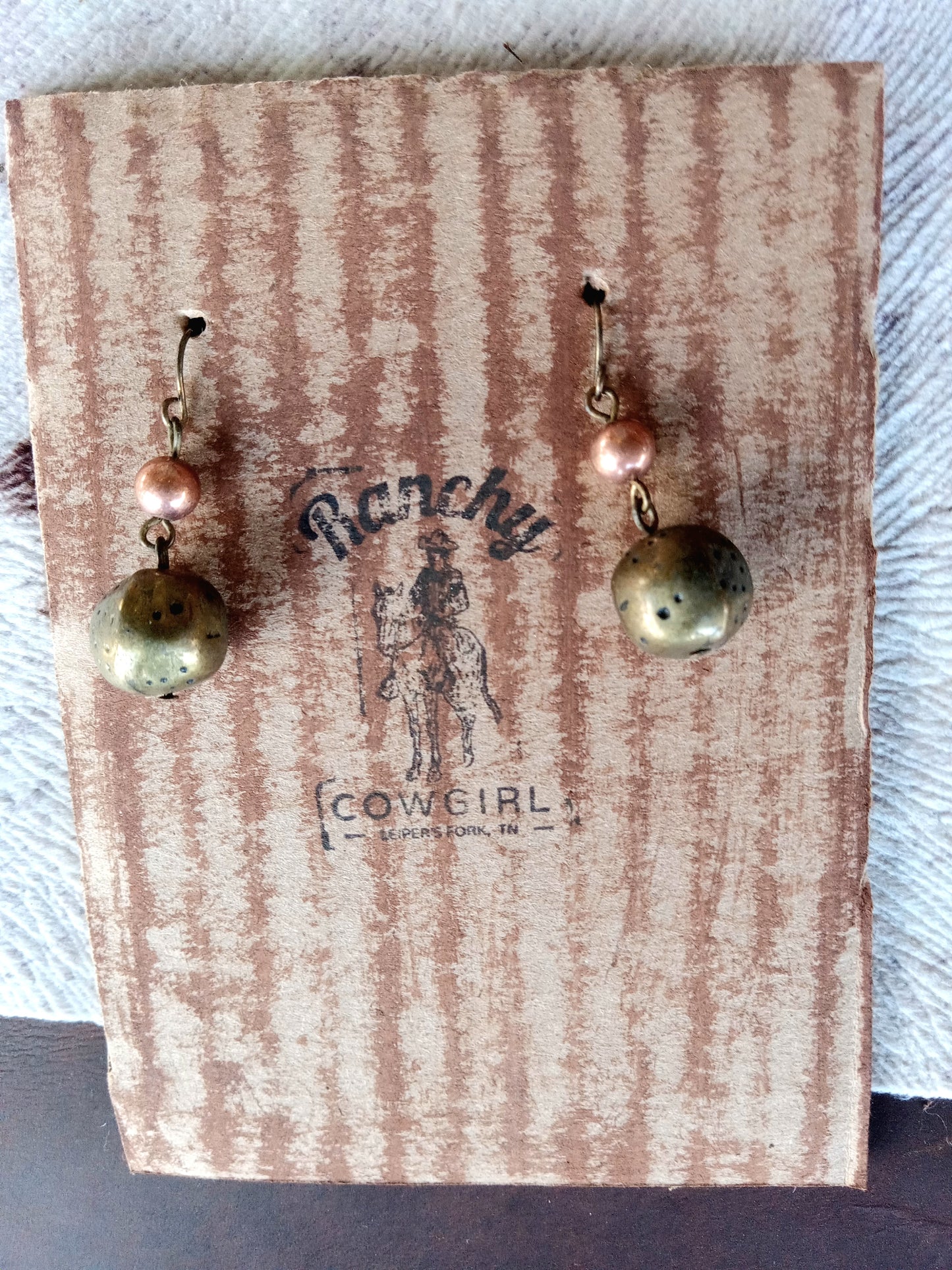 Vintage Bronze Lava Stone Earrings #1140