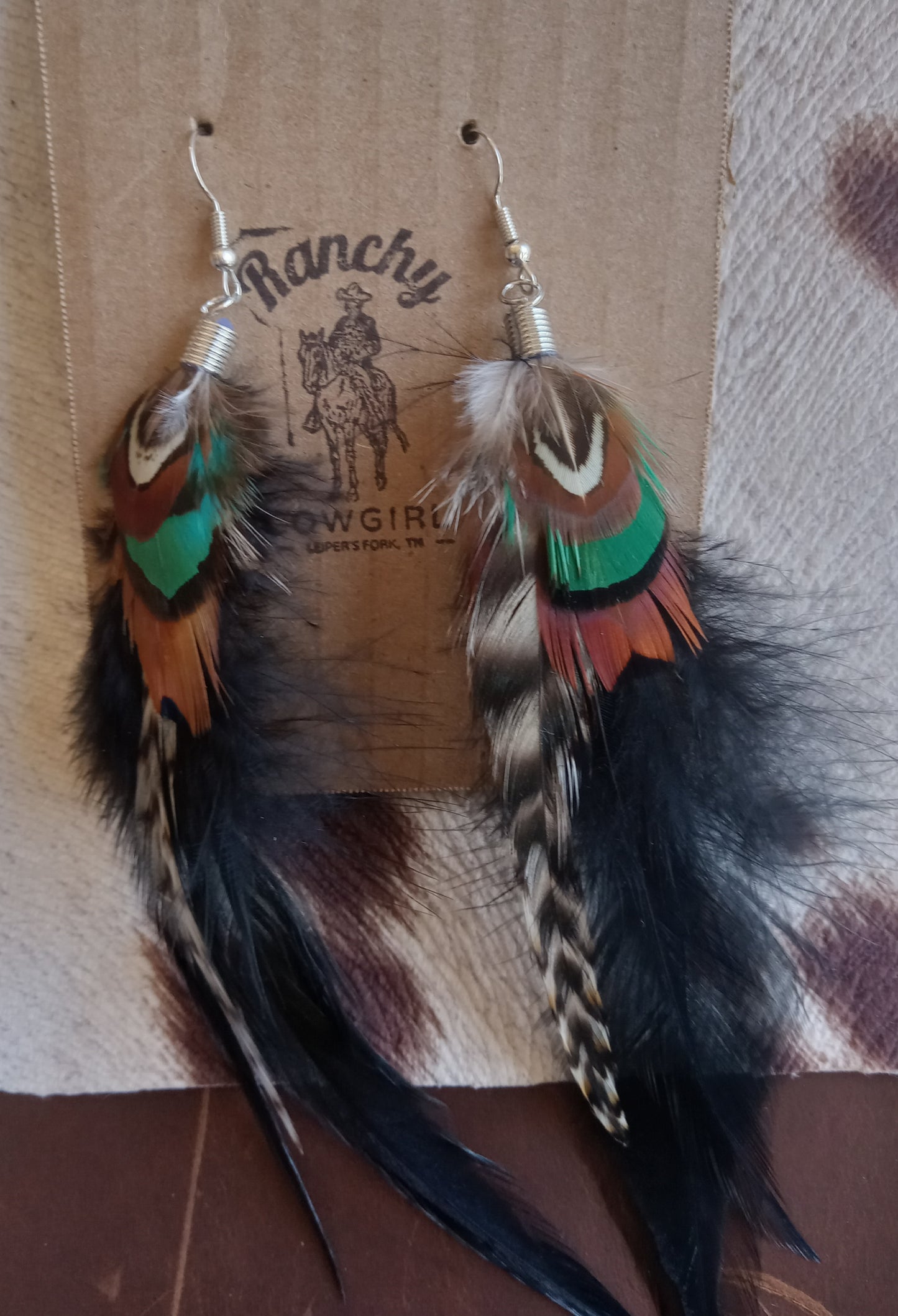 Feather Dangle Earrings Black/Teal #1118