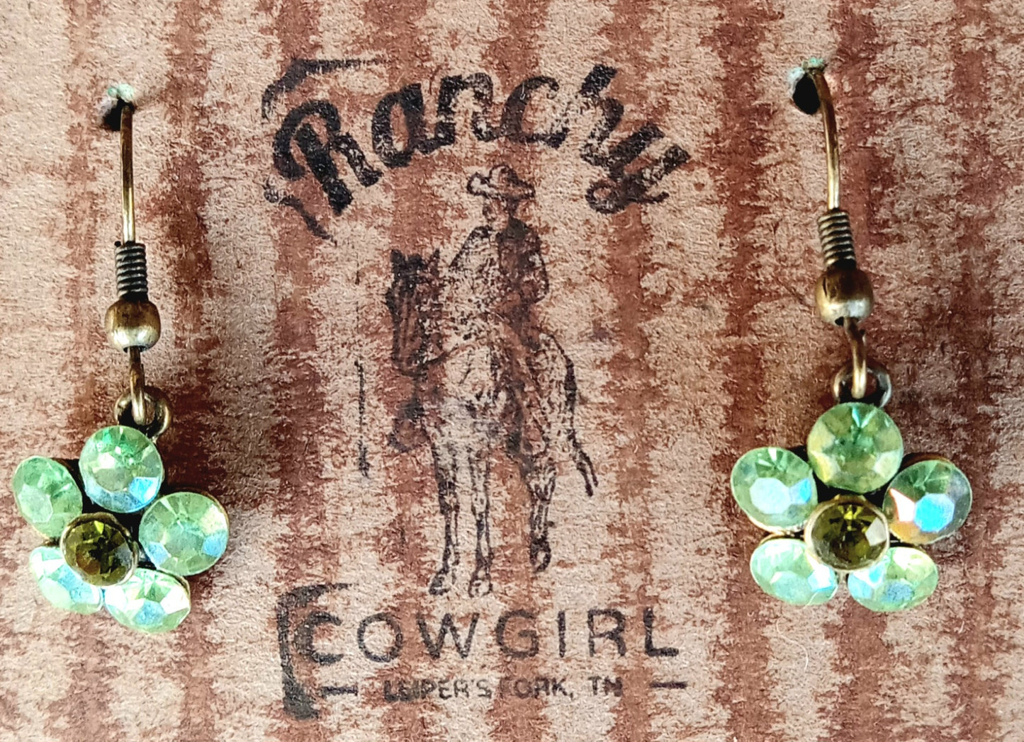 Vintage Green Stone Flower Earrings #1136