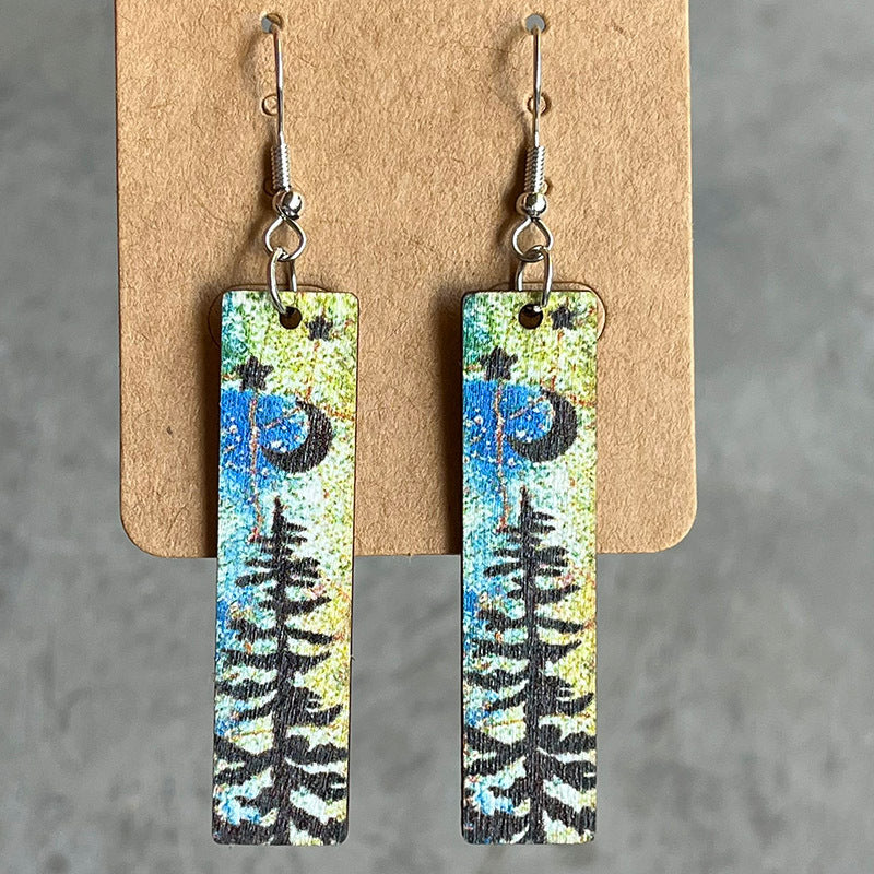 Hand Painted Wooden Dangle Earrings