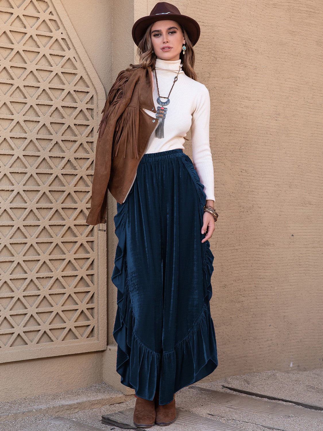 Rio Bravo Slit Ruffled Wide Leg Pants