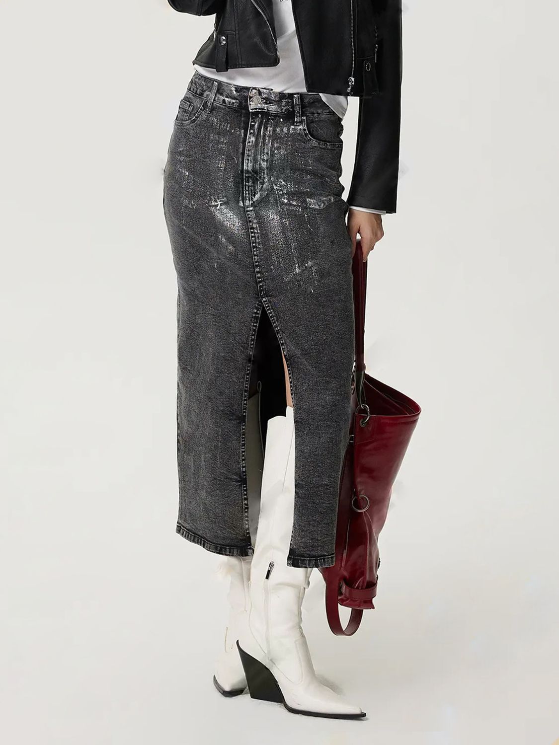 High Noon Midi Denim Skirt with Pockets