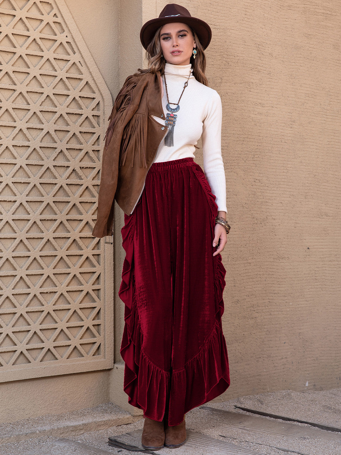 Rio Bravo Slit Ruffled Wide Leg Pants