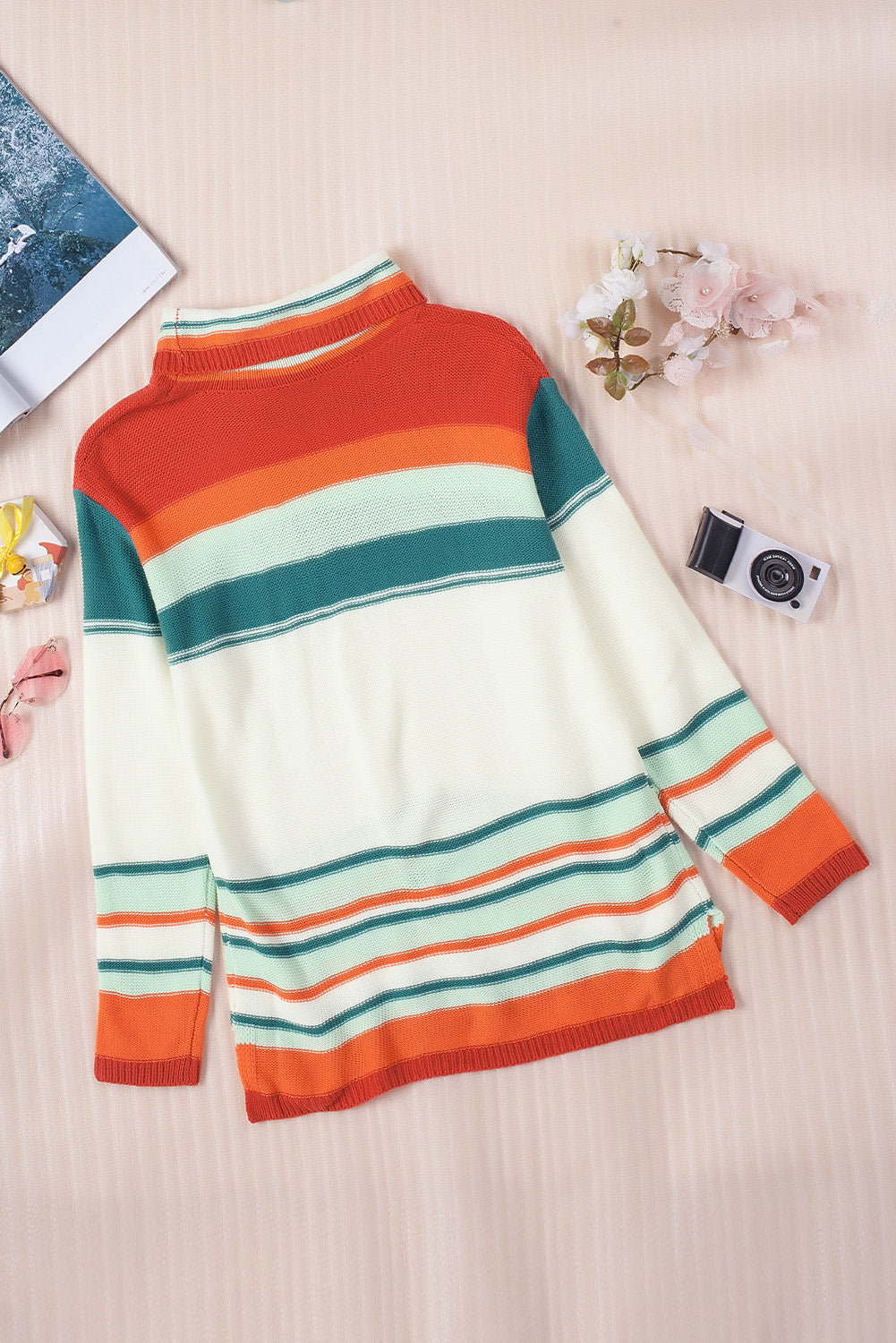 Serape Stripe Turtleneck Drop Shoulder Sweater