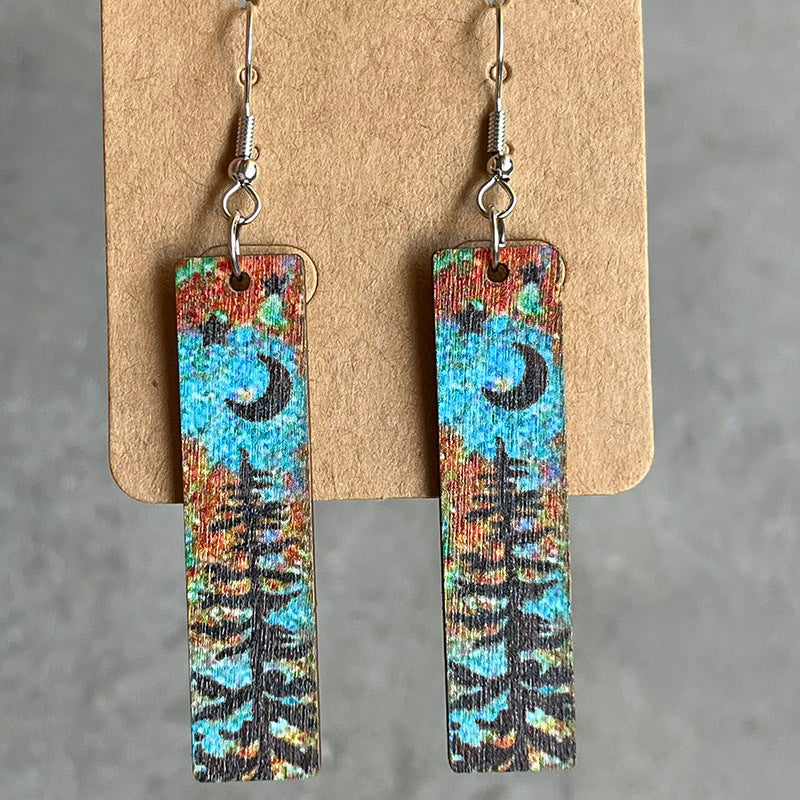 Hand Painted Wooden Dangle Earrings