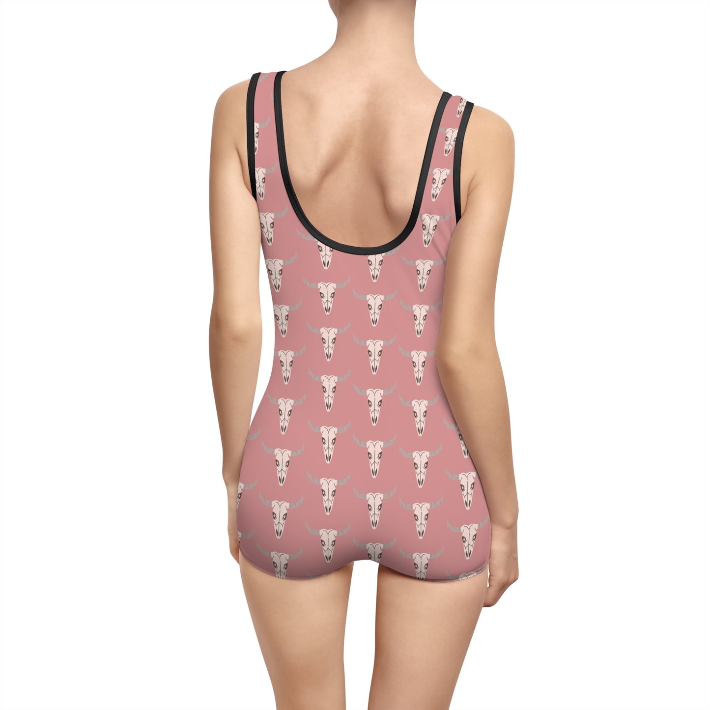 Pink Steer Skull Pattern Vintage Swimsuit