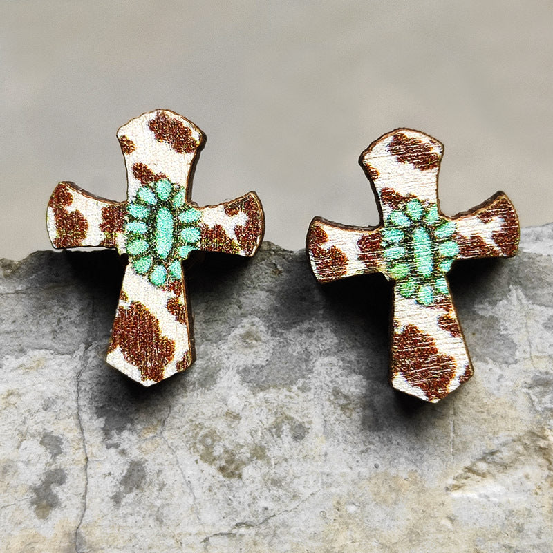 Cactus Painted Wood Earrings