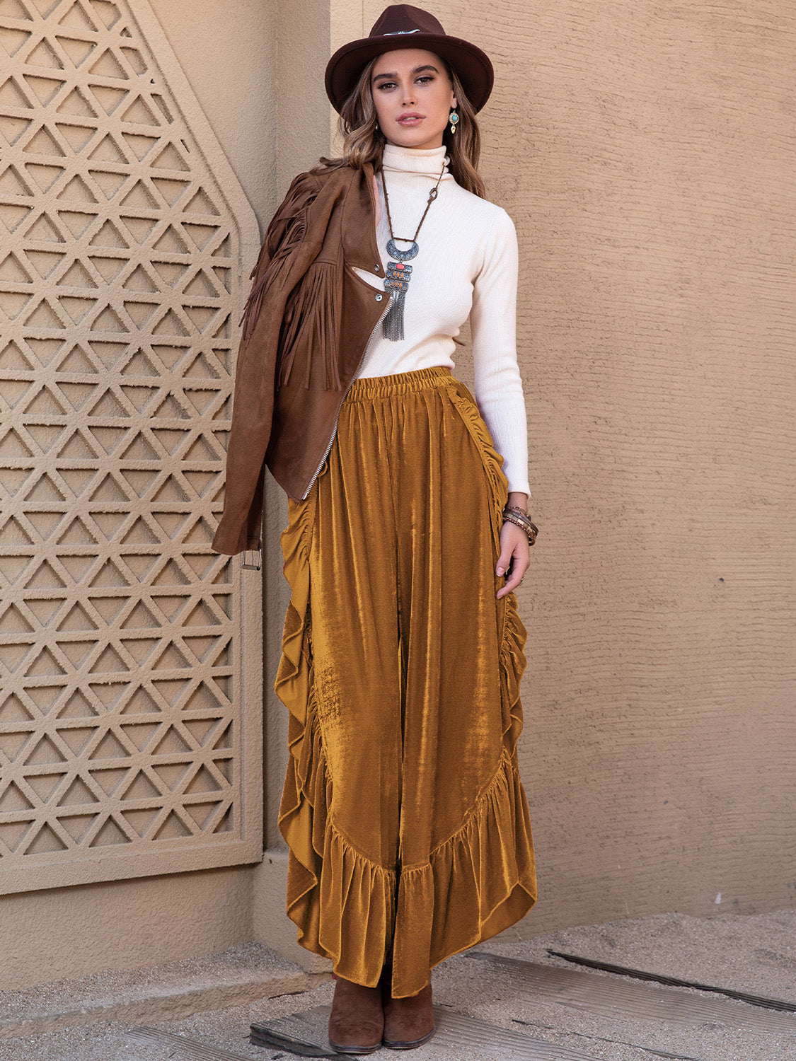 Rio Bravo Slit Ruffled Wide Leg Pants