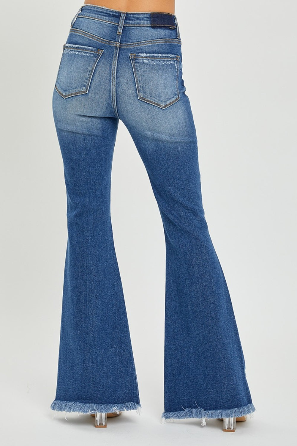 Front Slit Frayed Hem Flare Jeans