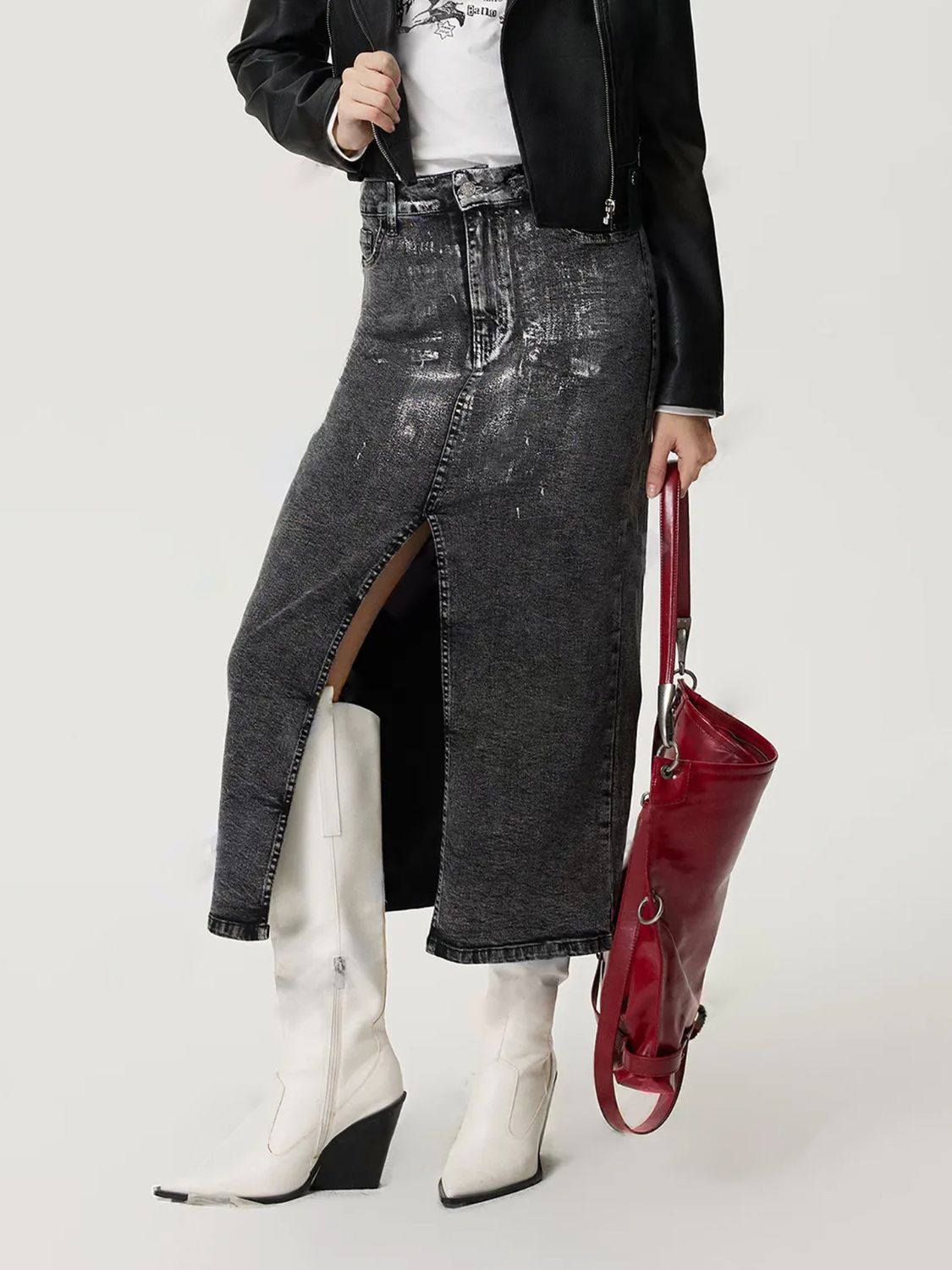 High Noon Midi Denim Skirt with Pockets