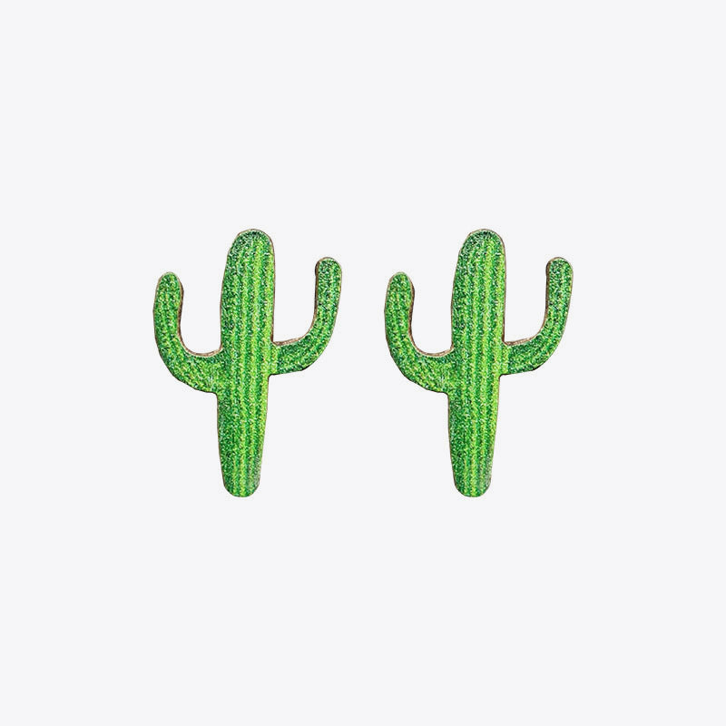 Cactus Painted Wood Earrings