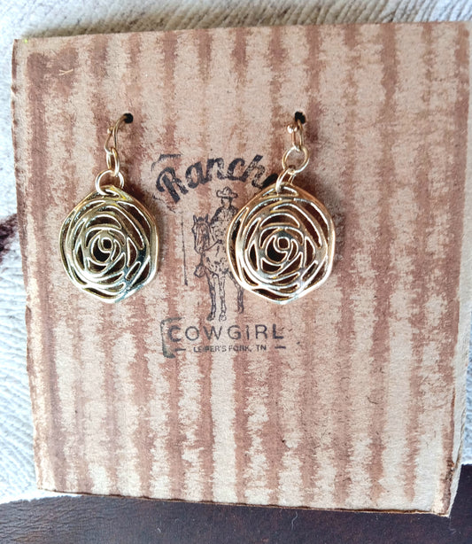 Vintage Gold Rose Earrings #1137