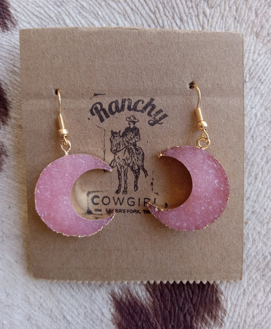 Pink Quartz Moon Earrings #1120
