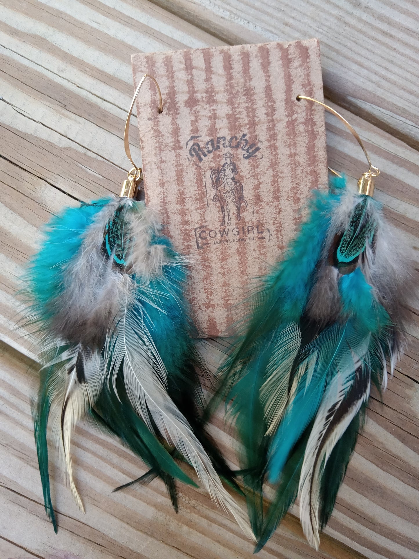 Turquoise/Black Feather Dangle Earrings