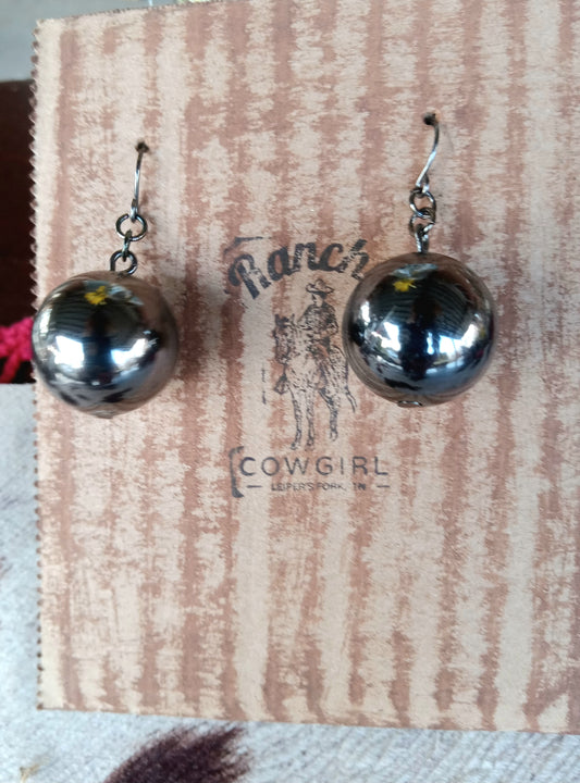 Vintage Smoke Grey Ball Earrings #1145