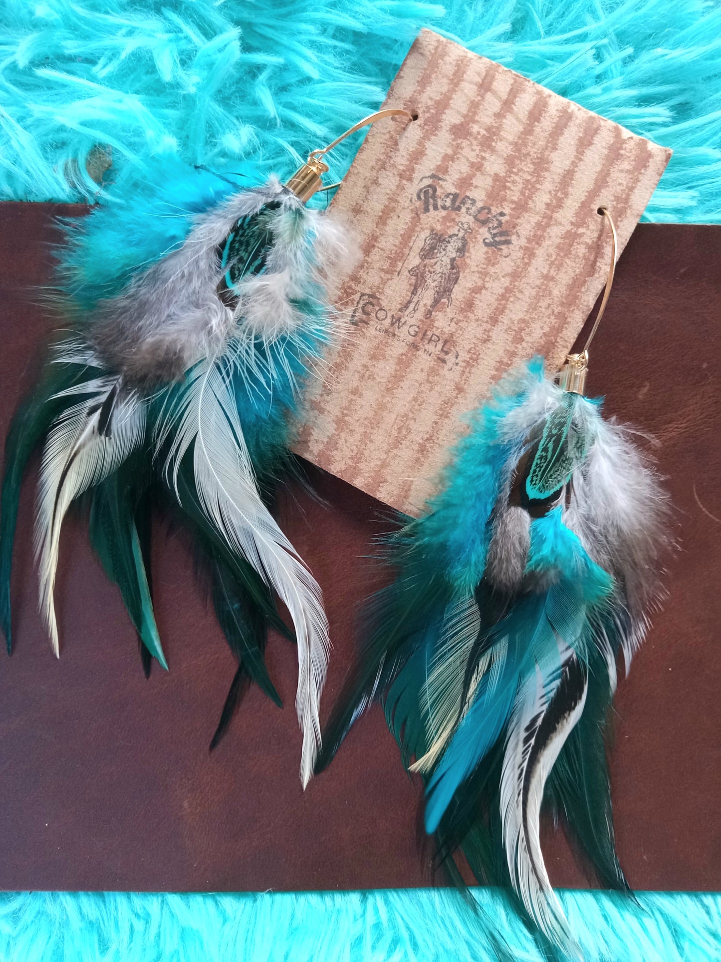 Turquoise/Black Feather Dangle Earrings