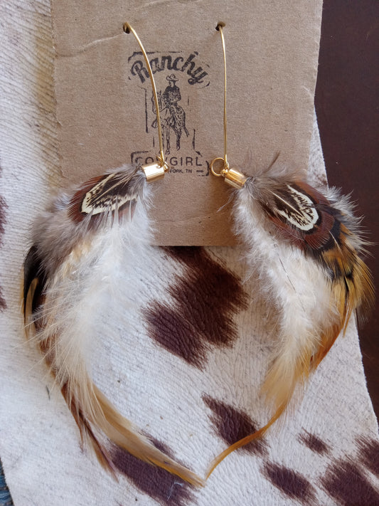 Feather Dangle Tan Earrings  #1114