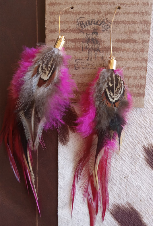 Pink Feather Dangle Earrings #1106