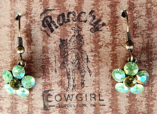 Vintage Green Stone Flower Earrings #1136