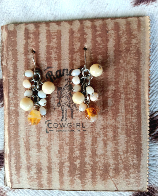 Vintage Amber + Yellow Bead Earrings #1141